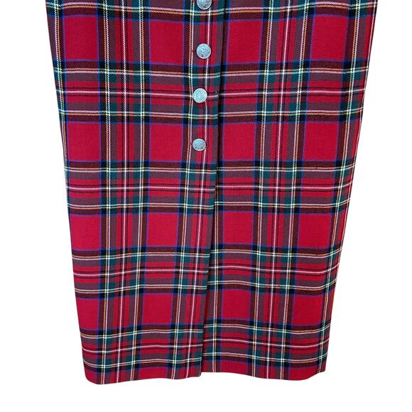 Vintage Red Heritage Tartan Plaid Maxi Dress Size 10 Velvet Collar Button Front - Picture 8 of 11